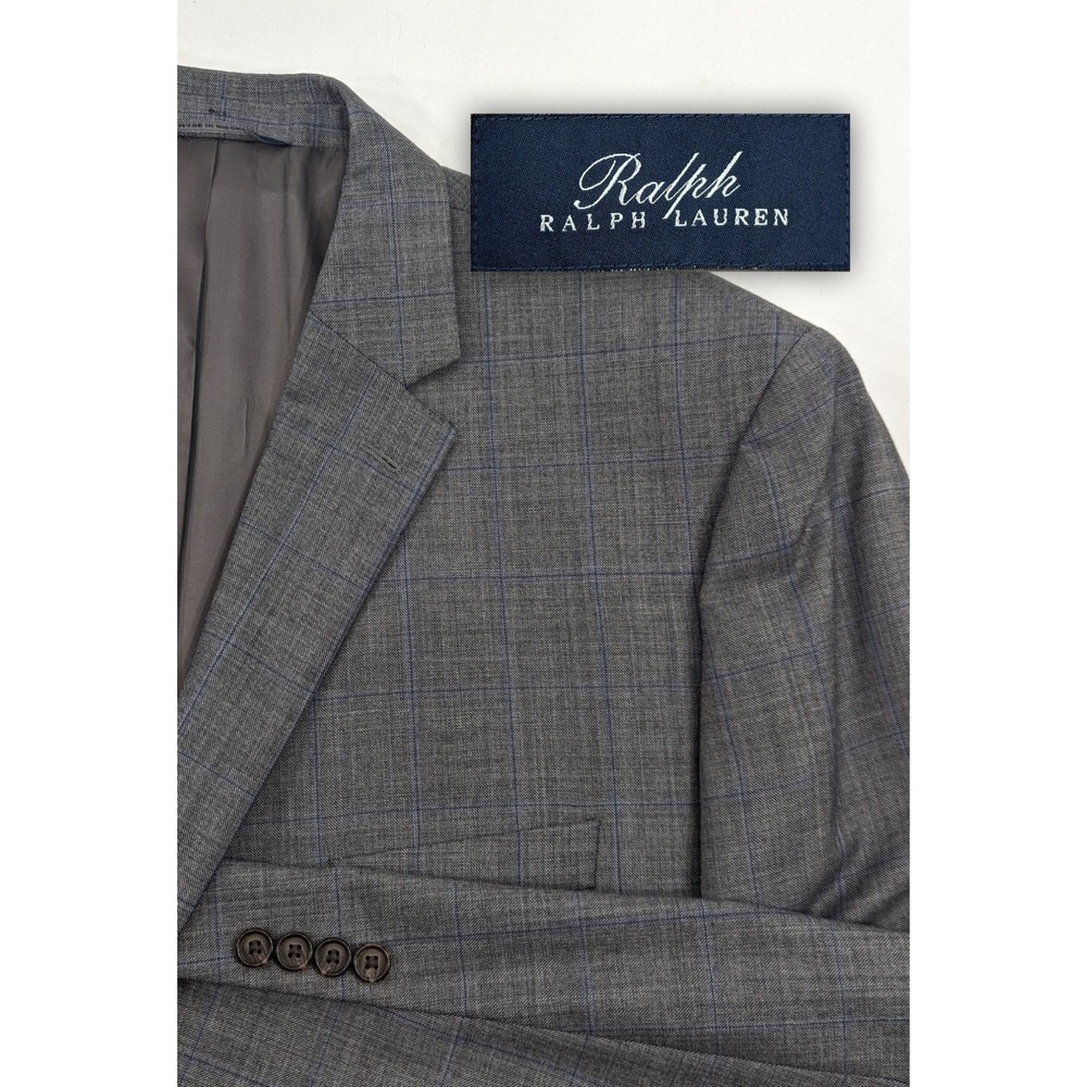 Ralph Lauren Blazer Suit Jacket 100% Wool Sbtl Window Pane 50R 54" *Small Hole